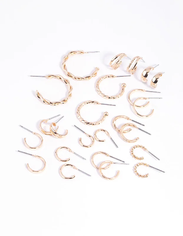 Dove feather earrings-Gold Twisted Hoop Earring 12-Pack