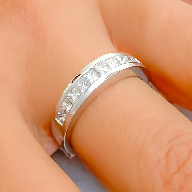 Infinity band engagement rings-Modest Princess Cut Diamond + 18k Gold Ring