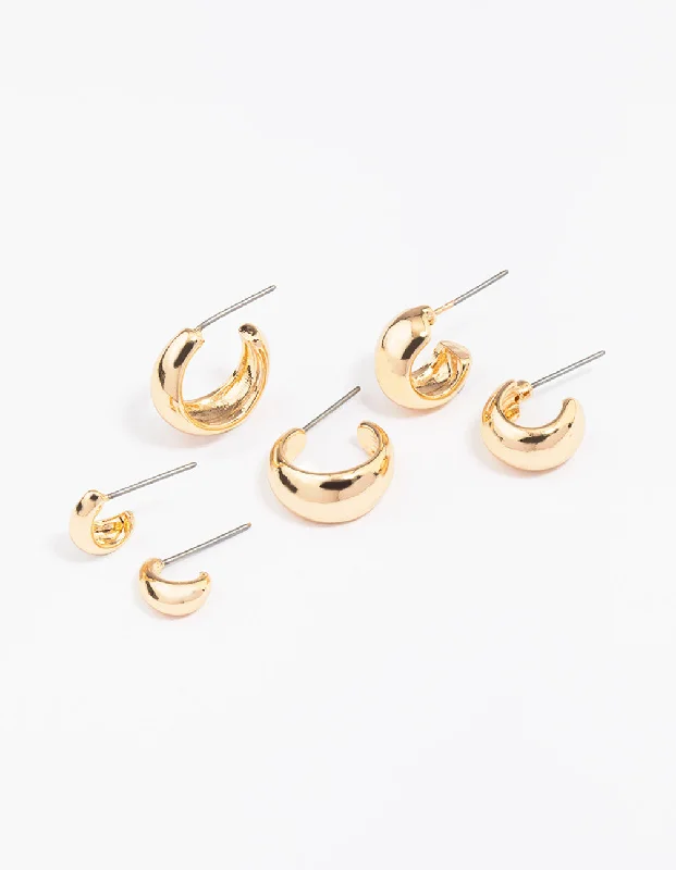 Bead weave earrings-Gold Mixed Gradual Simple Hoop Earring 3-Pack