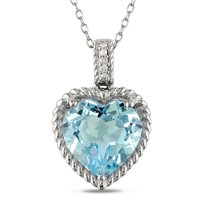 Lily motif necklaces-Miadora Sterling Silver Blue Topaz and Diamond Heart Necklace