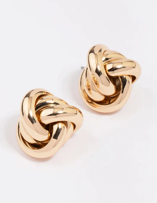 Vintage flair earrings-Gold Large Knotted Statement Stud Earrings