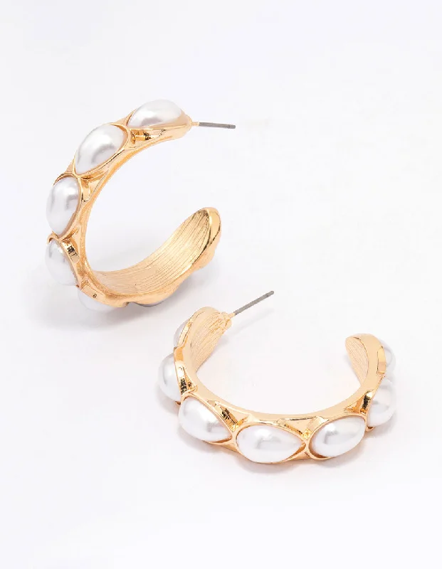 Polished bead earrings-Gold Organic Pearl Hoop Earrings