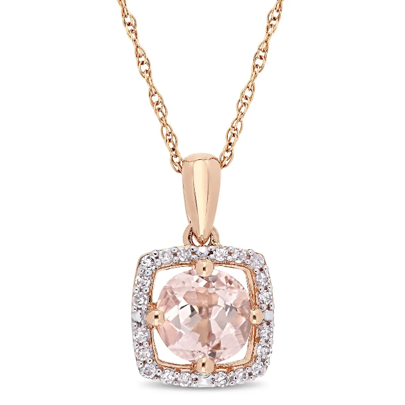 Yarn braid necklaces-Miadora 10k Rose Gold Morganite and 1/10ct TDW Diamond Square Halo Drop Necklace