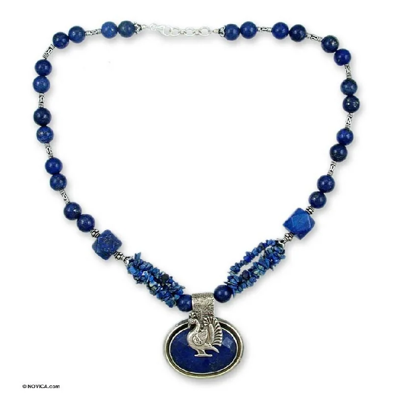 Peace eye necklaces-Novica Handmade Proud Peacock Lapis Lazuli Pendant Necklace