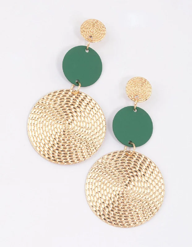 Wide hoop earrings-Green Graduating Disc Drop Earrings