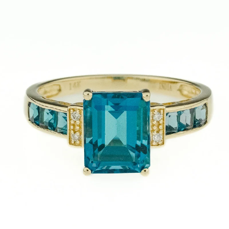 Princess cut engagement rings-2.62ctw Blue Topaz with Diamond and Blue Topaz Accents Ring in 14K Yellow Gold - Size 8