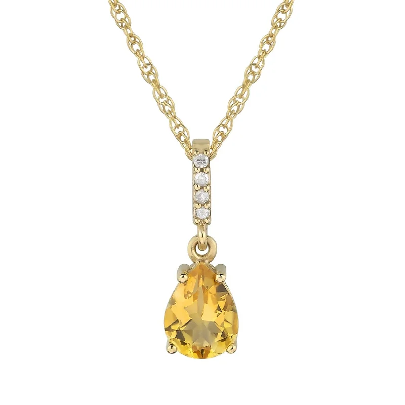 Twist clasp necklaces-Viducci 10k Yellow Gold Genuine Pear-Shape Citrine and Diamond Drop Pendant Necklace