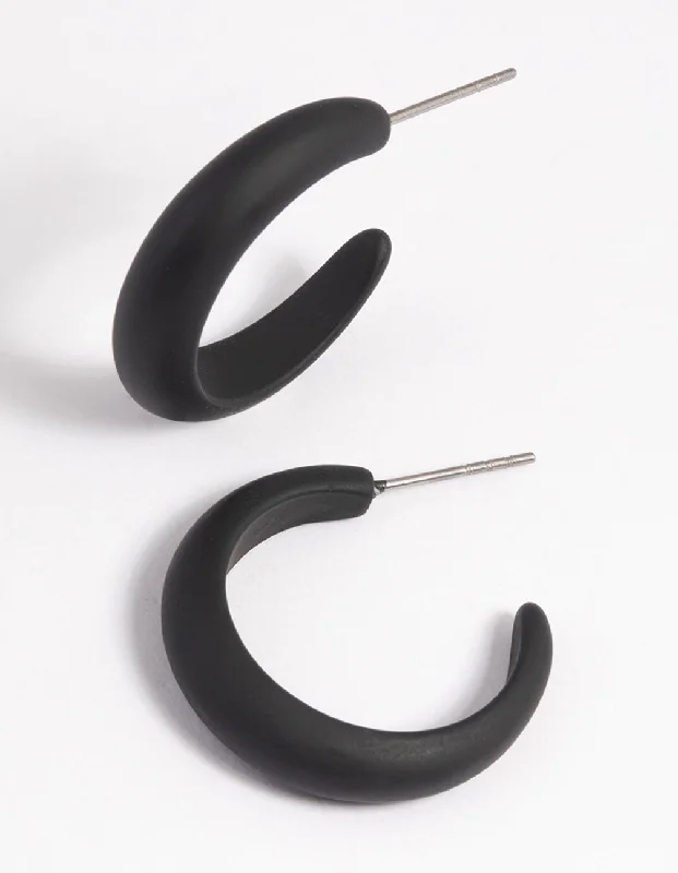 Solid ring earrings-Matte Black Huggie Hoop Earrings