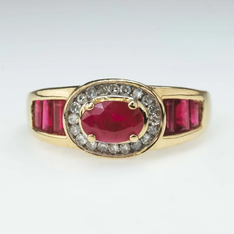 Tide shape engagement rings-0.50ct Natural Ruby & Diamond Accents Halo Ring in 14K Yellow Gold