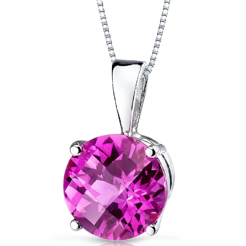 Crystal-twisted necklaces-14k White Gold 2.59 ct Created Pink Sapphire Pendant Necklace