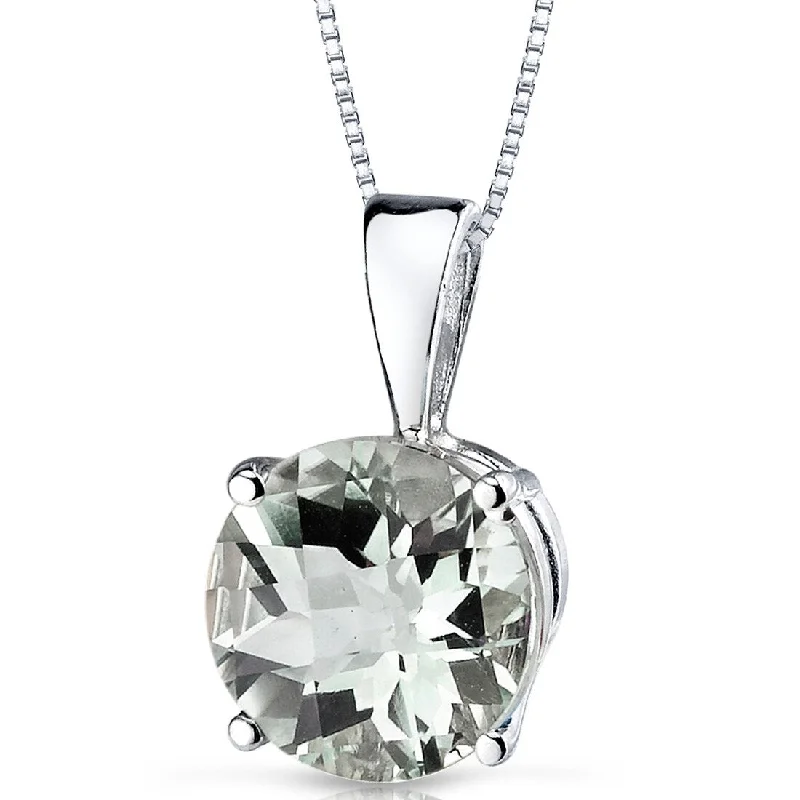 Agate stone necklaces-14k White Gold 1.76 ct Green Amethyst Pendant Necklace