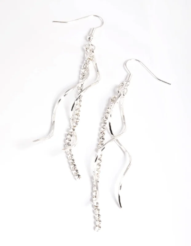 Leaf motif earrings-Silver Cupchain & Twist Drop Earrings