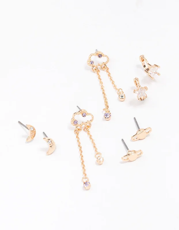 Smooth drop earrings-Gold Cluster Mixed Earring 4-Pack