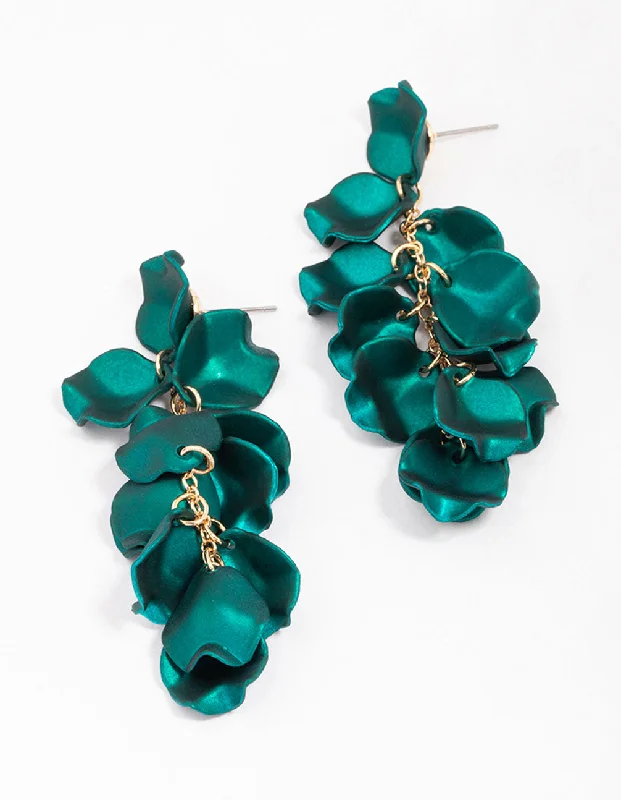 Polished art earrings-Green Iridescent Petal Drop Earrings