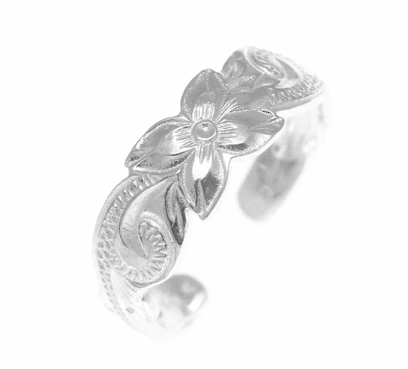 Lily design engagement rings-6MM STERLING SILVER 925 HAWAIIAN PLUMERIA FLOWER SCROLL TOE RING