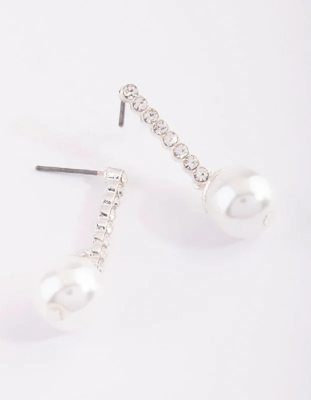 Vivid gem earrings-Silver Diamante & Pearl Drop Earrings