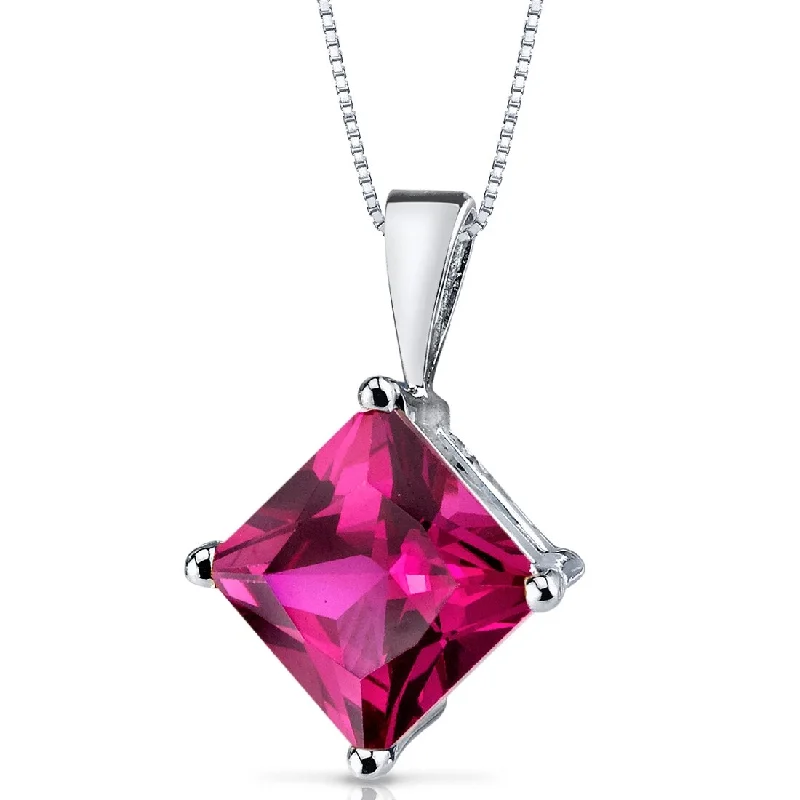 Lace choker necklaces-14k White Gold 3.2 ct Created Ruby Pendant Necklace