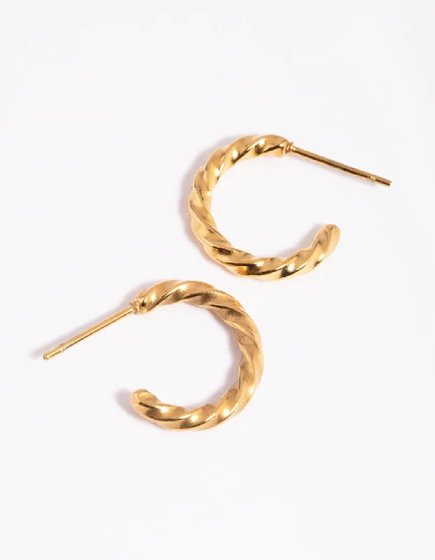 Simple cross earrings-Gold Plated Surgical Steel Twisted Hoop Earrings