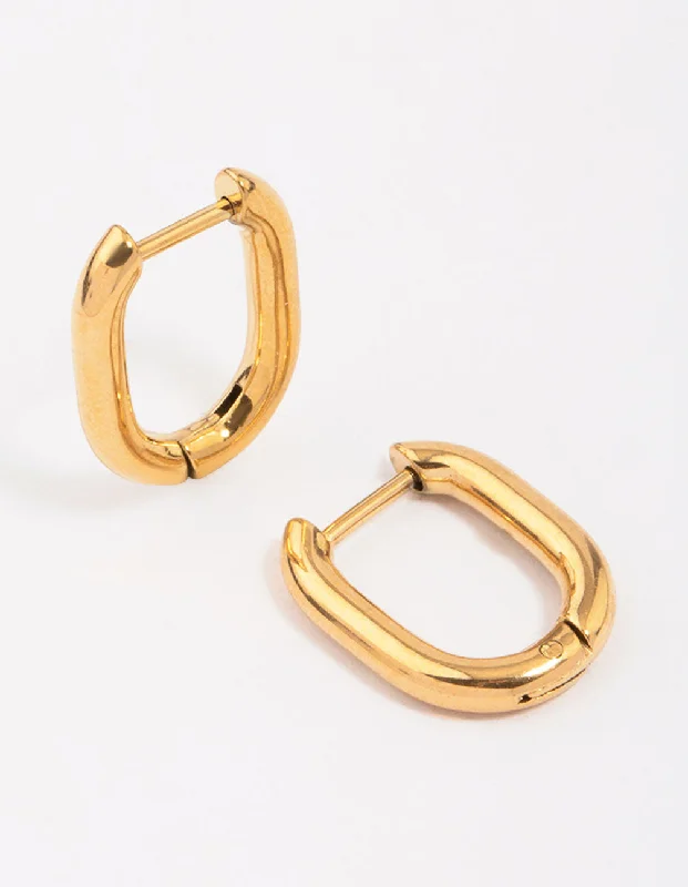 Bead braid earrings-Gold Plated Surgical Steel Rectangular Hoop Earrings