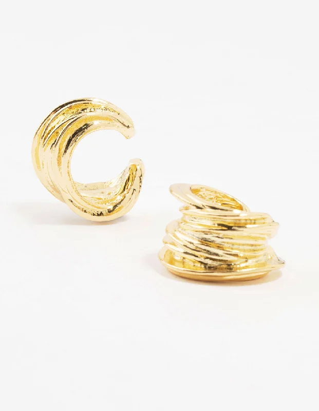 Coiled cord earrings-Gold Plated Wire Cuff Earrings