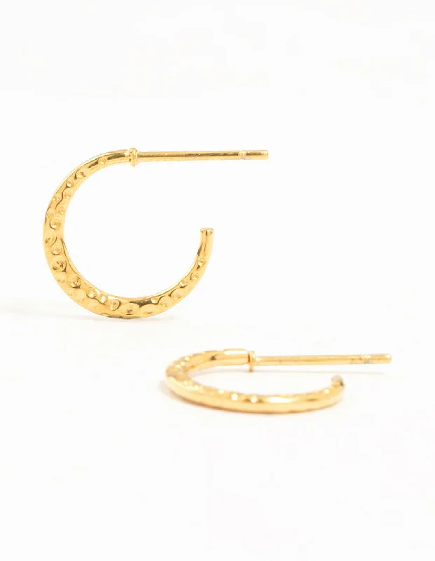 Pure stud earrings-Gold Plated Surgical Steel Mini Hammered Hoop Earrings