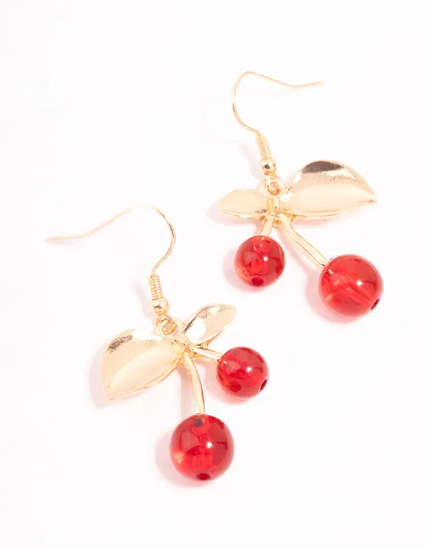 Thick bar earrings-Gold Cherry Drop Earrings