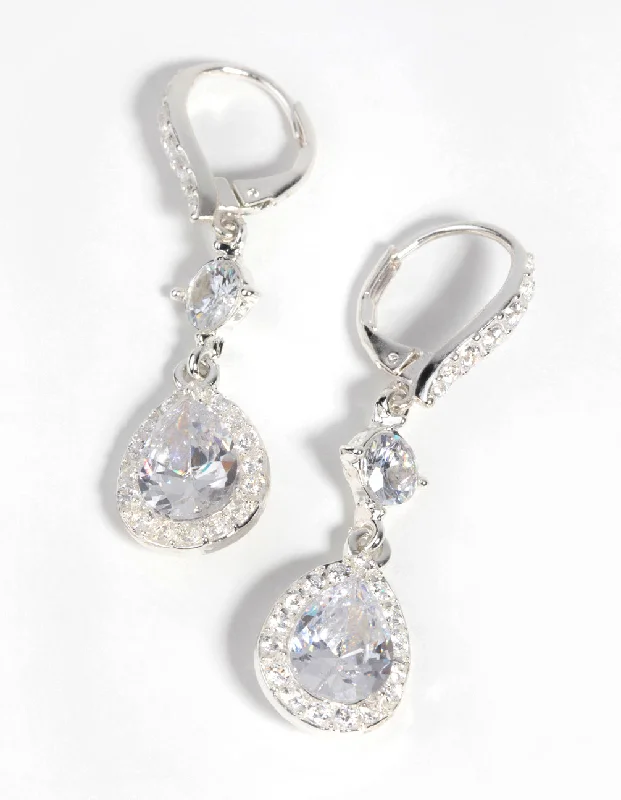 Tiny heart earrings-Silver Cubic Zirconia Pear Drop Earrings