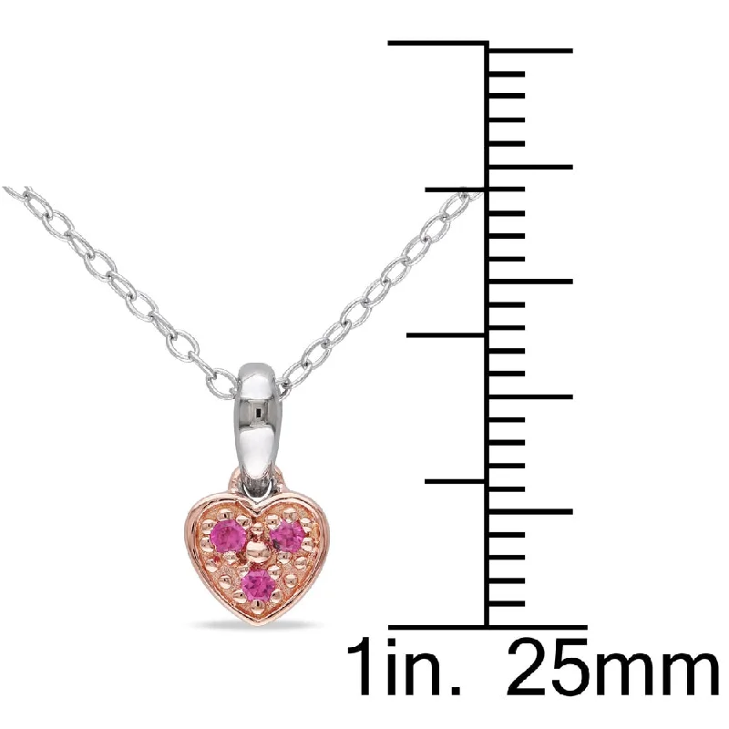 Drape-style necklaces-Miadora Sterling Silver Created Pink Sapphire Heart Necklace