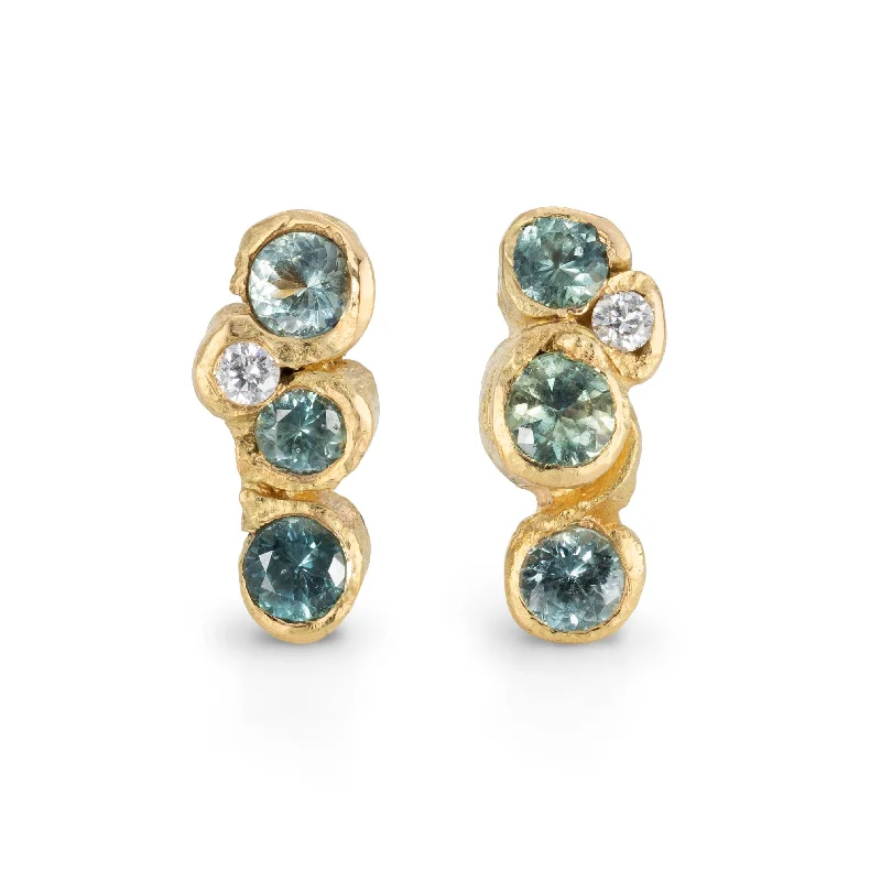 Tiny dot earrings-Green Ocean Sapphire Spiralis Studs