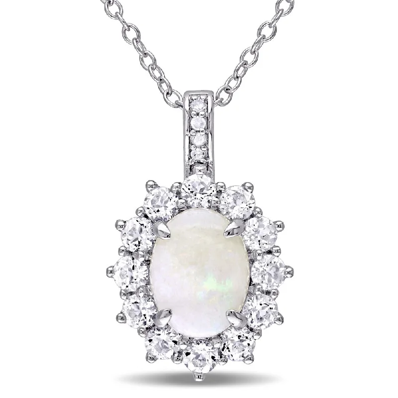 Chunky stone necklaces-Miadora Sterling Silver Opal, White Topaz and Diamond Accent Halo Necklace