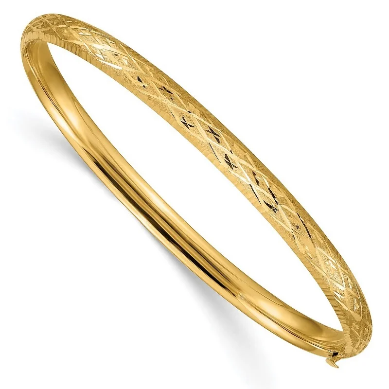 Fluid art bangles-Curata 14k Yellow Gold Hollow Laser-cut Fold-over No safety bar 4.75mm Sparkle-Cut Fancy Hinged Bangle Bracelet