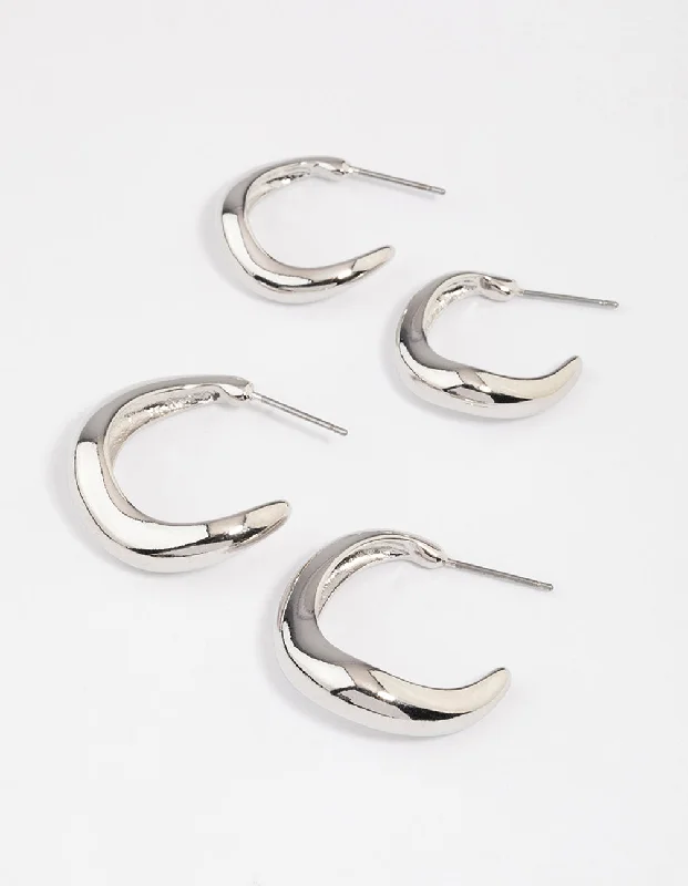 Sleek gem earrings-Silver Wave Match Hoop Earrings Pack