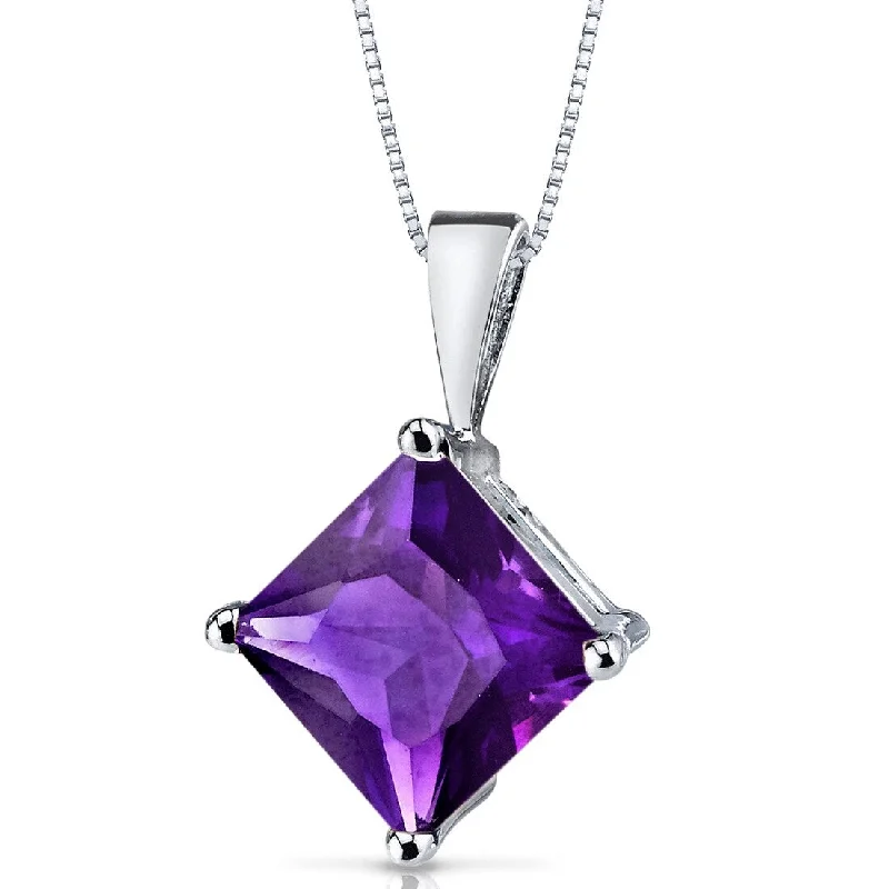 Galaxy sign necklaces-14k White Gold 2.19 ct Amethyst Pendant Necklace