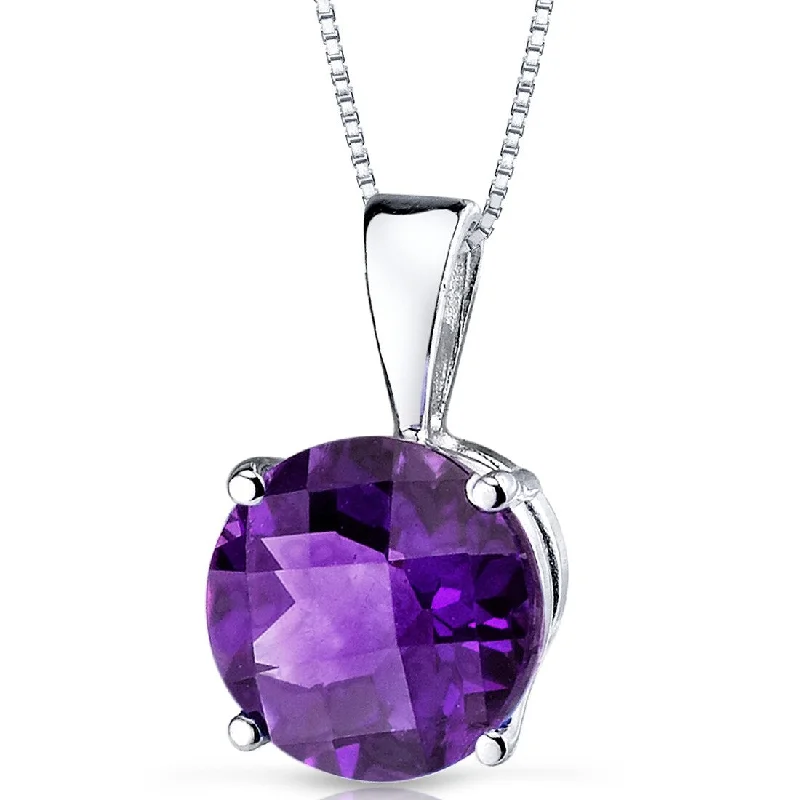 Shiny gold necklaces-14k White Gold 1.7 ct Amethyst Pendant Necklace