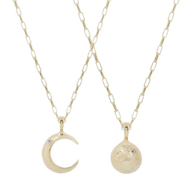 Dove feather necklaces-MOON PHASES FRIENDSHIP NECKLACE SET / 14K GOLD