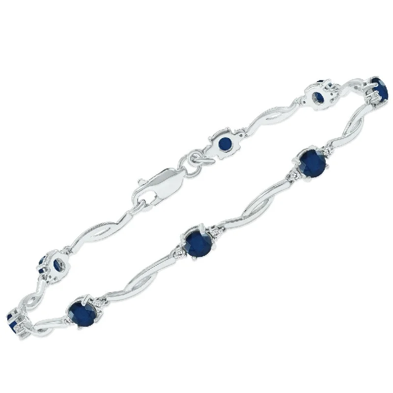 Crystal-twisted bangles-Marquee Sapphire and Natural Diamond Braided Wave Bracelet in .925 Sterling Silver