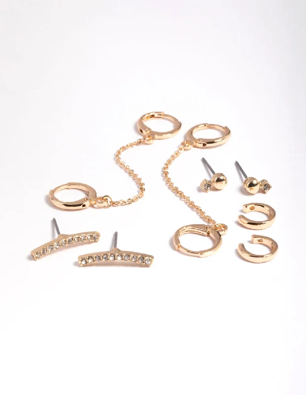 Vintage flair earrings-Gold Chain Huggie Hoop Earring 4-Pack