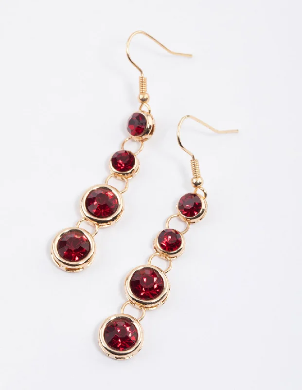 Fine star earrings-Red Graduating Round Diamante Drop Earrings