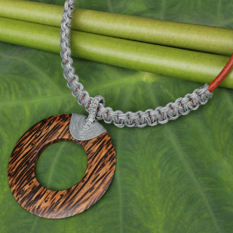 Loop knot necklaces-Handmade Coconut Wood 'Ring In Gray' Pendant Necklace (Thailand)