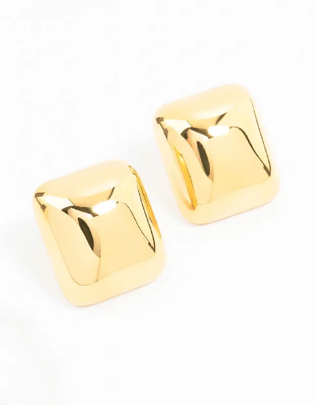 Topaz stone earrings-Waterproof Waterproof Gold Plated Stainless Steel Square Stud Earrings