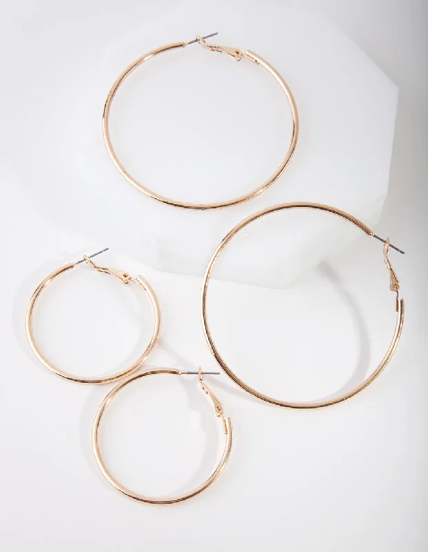 Curved design earrings-Gold Mixed Hoop Earring Pack