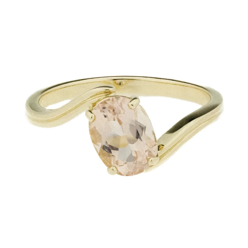 Carved name engagement rings-2.22ctw Oval Morganite Solitaire Ring in 14K Yellow Gold - Size 7