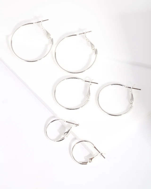 Flat badge earrings-Silver Multi Size Hoop Earring Pack