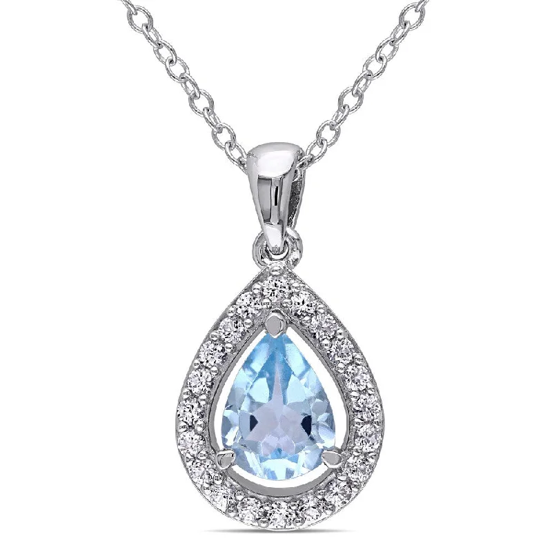 Multi-strand necklaces-Miadora Sterling Silver Blue Topaz and Created White Sapphire Necklace