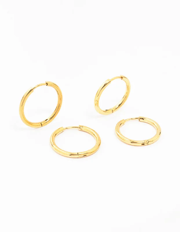 Light clay earrings-Waterproof Waterproof Gold Plated Stainless Steel Mini Hoop Earrings 2-Pack