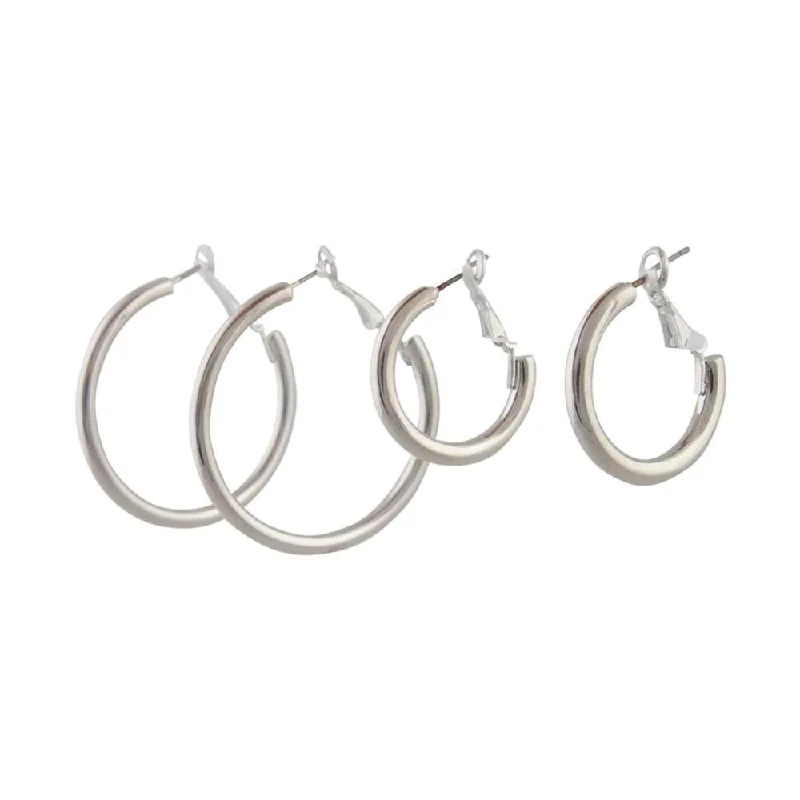 Solid ring earrings-Silver Thick Hoop Pack