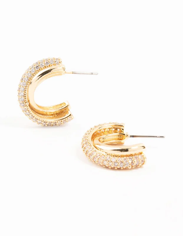 Thick bar earrings-Mixed Metals Cubic Zirconia Cross Hoop Earrings