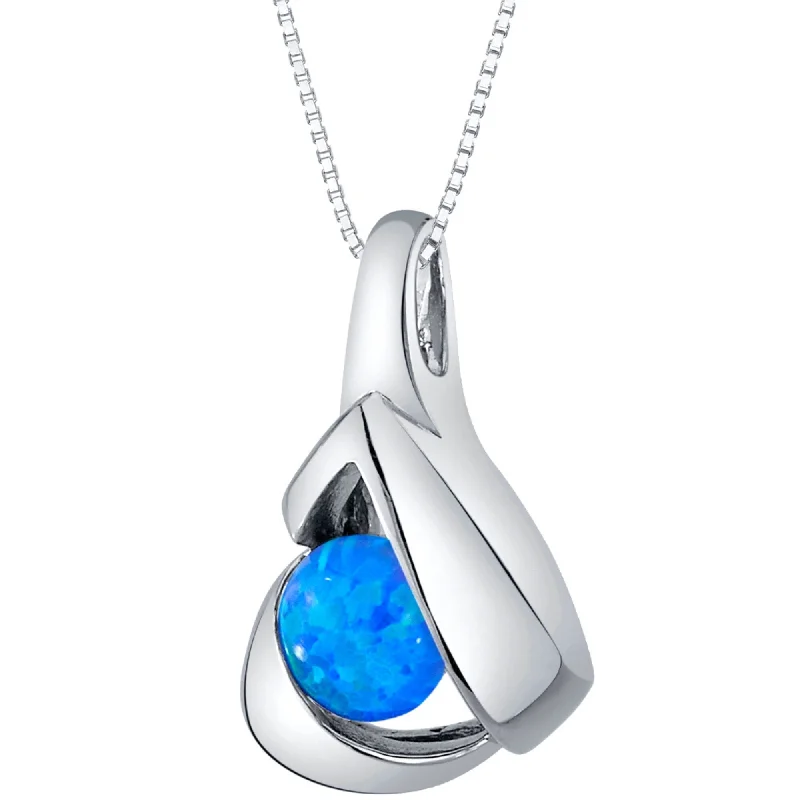 Solid bar necklaces-1 ct Created Blue Opal Pendant Necklace in Sterling Silver