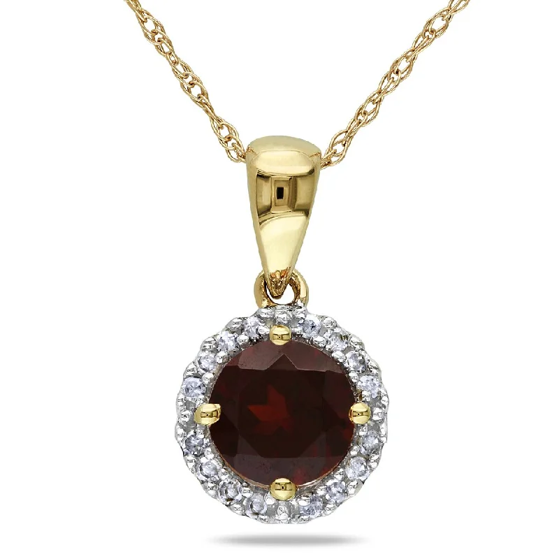 Ruby stone necklaces-Miadora 10k Yellow Gold Garnet and 1/10ct TDW Diamond Necklace (H-I, I2-I3)