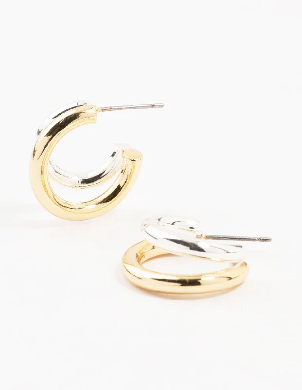 Stellar glow earrings-Mixed Metals Graduating Hoop Earrings